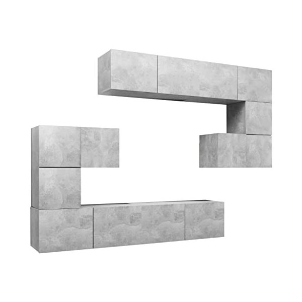 heybb Ensemble de Meuble TV 8 pcs Gris béton Aggloméré,Meuble TV Étagère,Meuble Haut Salon,Meuble dangle TV