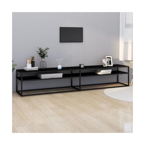 SMTSEC Meuble TV en verre trempé noir 220 x 40 x 40,5 cm