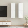 TEKEET Lot de 2 meubles TV en bois blanc brillant 30,5 x 30 x 110 cm