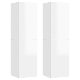 TEKEET Lot de 2 meubles TV en bois blanc brillant 30,5 x 30 x 110 cm