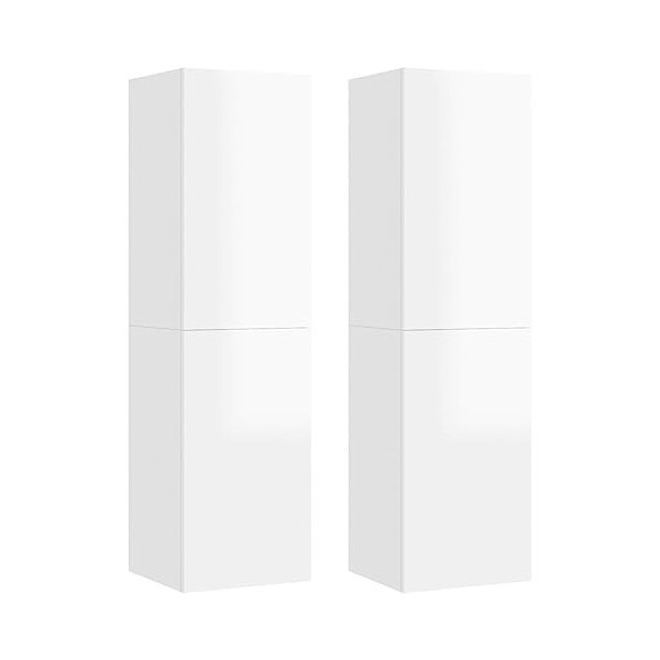 TEKEET Lot de 2 meubles TV en bois blanc brillant 30,5 x 30 x 110 cm