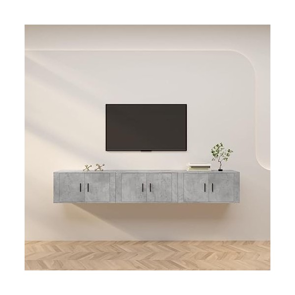 CUTSKY Meuble TV mural 3 pièces Gris béton 80 x 34,5 x 40 cm