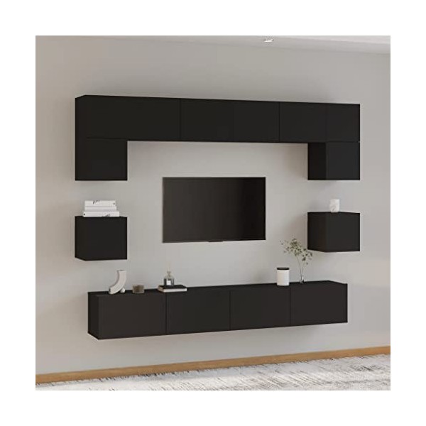 heybb Ensemble de Meubles TV 8 pcs Noir Bois dingénierie,Meuble TV Haut,Table Television Salon,Meuble Télé Haut