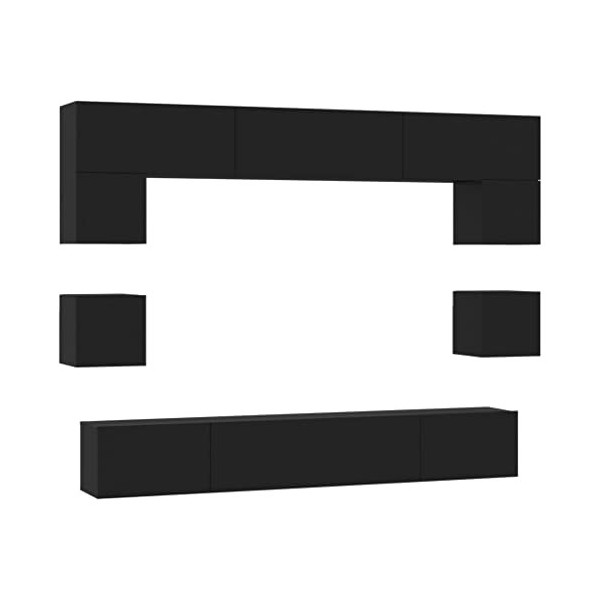 heybb Ensemble de Meubles TV 8 pcs Noir Bois dingénierie,Meuble TV Haut,Table Television Salon,Meuble Télé Haut