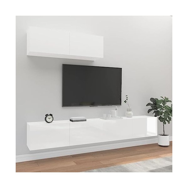 CBLDF Meuble TV 3 pièces en bois blanc brillant
