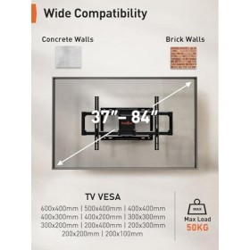 Perlegear Support mural TV à mouvement complet certifié UL pour écrans plats/courbés de 37 à 84 pouces jusquà 50 kg, support