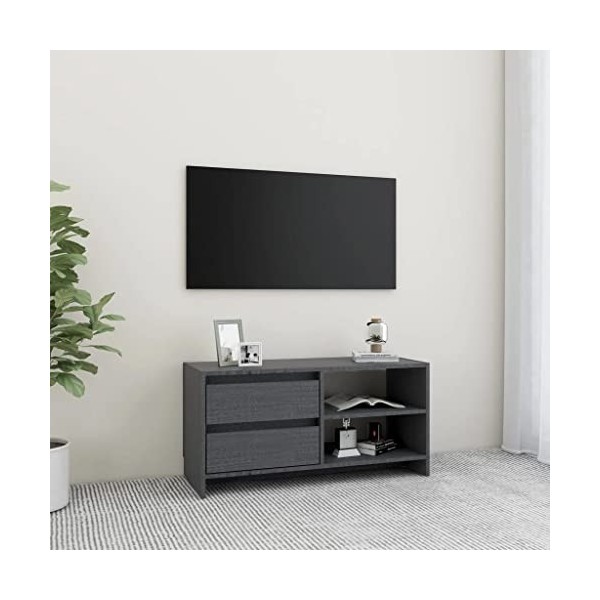 homiuse Meuble TV Gris 80x31x39 cm Bois de Pin Massif Armoire HiFi Décoration Intérieure Meuble de Télévision Table Salon Sup