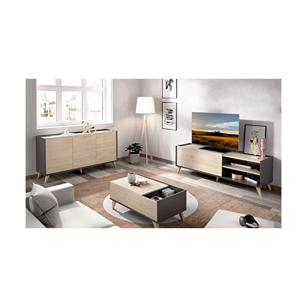 DEKIT GRUPO RIMOBEL Ness 6 Salon Complet, Mélamine Métal, Blanc et chêne Naturel, Completo