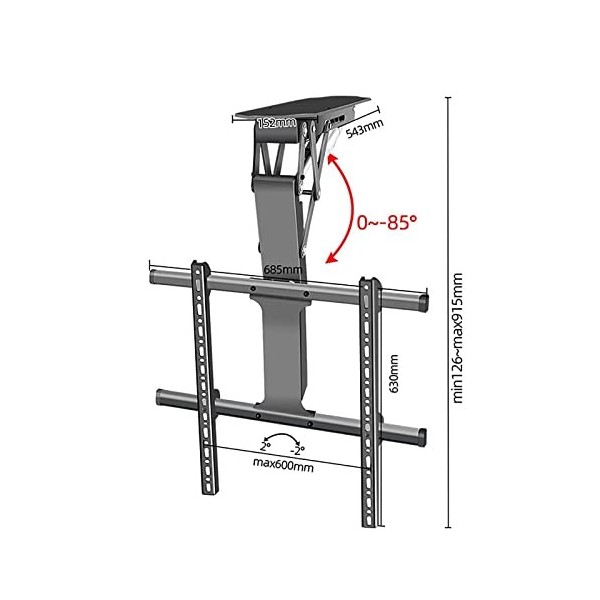 Support TV Plafond Réglable - Support TV Au Plafond Motorisé, Rabattable 0-85°, Élévateur TV Rabattable Caché, Élévateur TV É