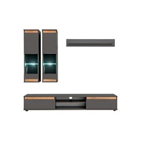 MB Muebles Bonitos | Ensemble de Meubles TV | Mur de Rangement | Meuble Salon avec LED | 175cm | Gris Anthracite et Chêne | M