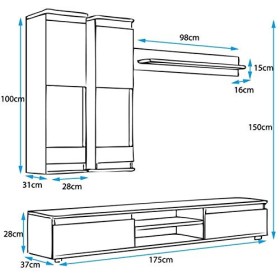 MB Muebles Bonitos | Ensemble de Meubles TV | Mur de Rangement | Meuble Salon avec LED | 175cm | Gris Anthracite et Chêne | M