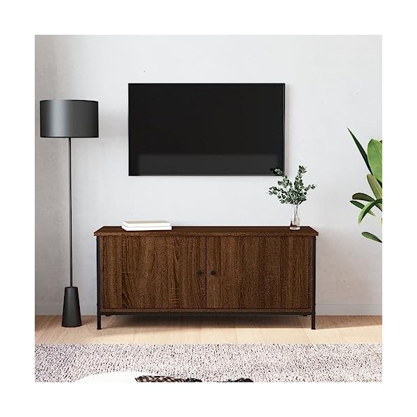 vidaXL Meuble TV, meuble TV avec portes, meuble média pour salon, centre de divertissement, style industriel, bois dingénier