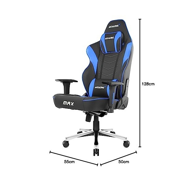 AKRacing Masters Series Max Fauteuil de Gaming, Simili Cuir, Noir, Bleu, Taille Unique