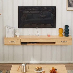 Meuble TV Flottant, Meuble Mural Meuble TV De Salon avec Trou De Fil, pour Salle De Divertissement De Salon/Couleur Bois/100C