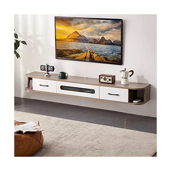 Meuble Tv Mural 120/140Cm Meuble Tv Flottant, Étagère De Rangement Multimédia Pour Meuble Tv Fixé Au Mur, Centre De Divertiss