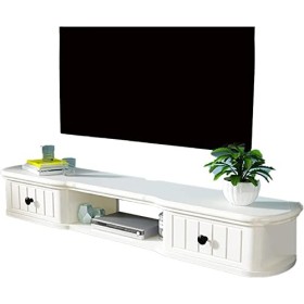 Meuble TV, Lowboard TV, Étagères flottantes, Étagère flottante pour meuble TV, Fabriqué en bois de pin naturel, Console multi