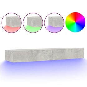 Meuble TV avec lumières LED Gris béton 120x35x15,5 cm - Meuble Chambre, Support Télé pour Salon Salle à Manger Chambre, Style