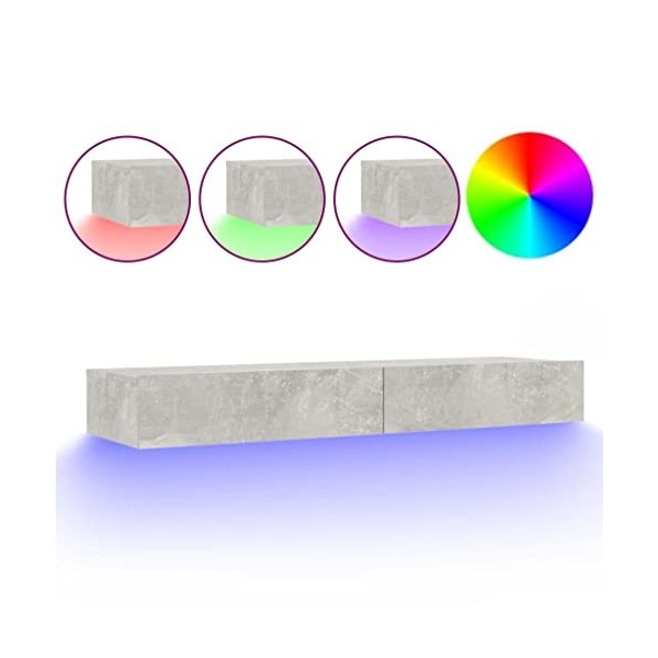 Meuble TV avec lumières LED Gris béton 120x35x15,5 cm - Meuble Chambre, Support Télé pour Salon Salle à Manger Chambre, Style