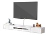 Meuble TV mural Meuble TV en bois massif, console multimédia murale avec 2 tiroirs, étagère flottante pour composants de meub