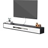 Meuble TV mural Meuble TV en bois massif, console multimédia murale avec 2 tiroirs, étagère flottante pour composants de meub
