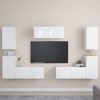 Meuble TV Suspendu avec Compartiments 7pcs, Meuble de Rangement TV Table pour Salon, Moderne, Blanc Brillant