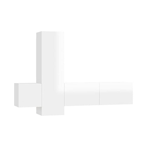 ECLAY Meuble TV 3 pièces en bois blanc brillant pour centres de divertissement et meubles TV