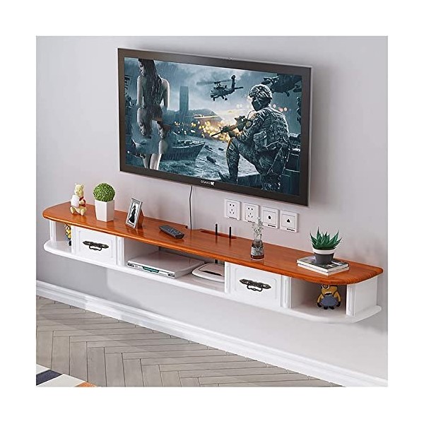 Meuble TV, Lowboard TV, Étagères flottantes, Console multimédia TV murale, Meuble TV mural en bois massif pour chambre à couc