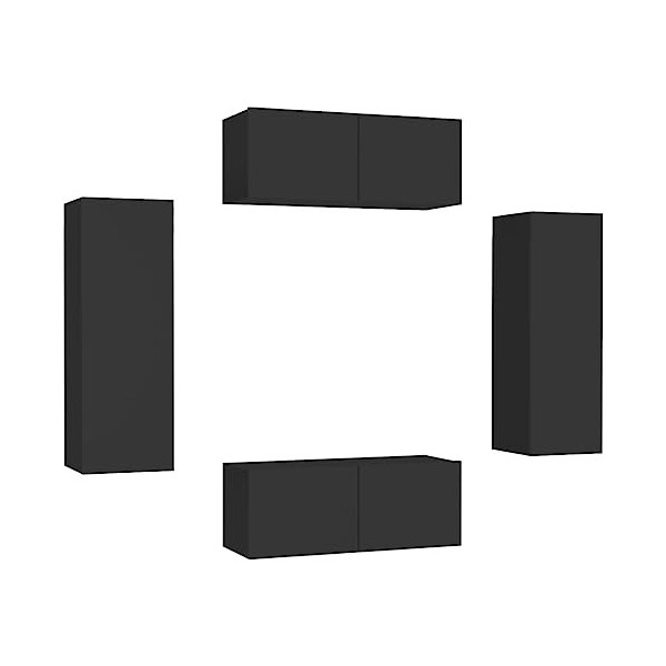 DCRAF Home Hardware Businese Meuble TV 4 pièces en bois Noir