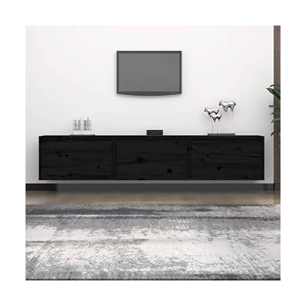 DCRAF Home Hardware Businese Lot de 3 meubles TV en pin massif Noir