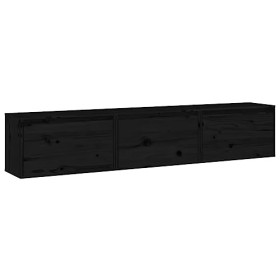 DCRAF Home Hardware Businese Lot de 3 meubles TV en pin massif Noir