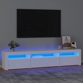 TEKEET Home Hardware Businese Meuble TV avec lumières LED Blanc 195 x 35 x 40 cm