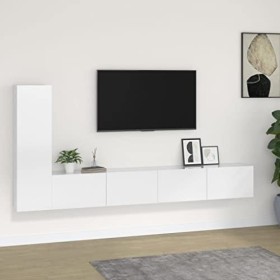 TEKEET Meuble TV 3 pièces en bois blanc brillant