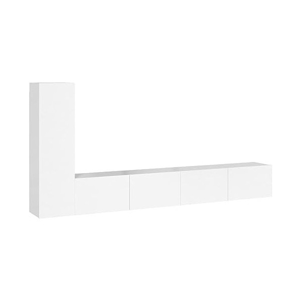 TEKEET Meuble TV 3 pièces en bois blanc brillant