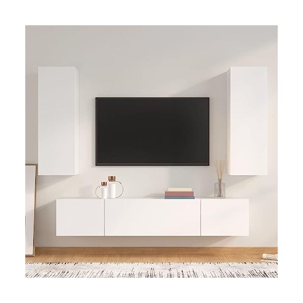 CBLDF Meuble TV 4 pièces en bois blanc