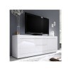 Tousmesmeubles Meuble TV 2 Portes 2 tiroirs Blanc laqué Brillant - Matera - L 210 x l 43 x H 66 cm - Neuf