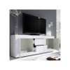Tousmesmeubles Meuble TV 2 Portes 2 tiroirs Blanc laqué Brillant - Matera - L 210 x l 43 x H 66 cm - Neuf