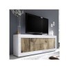 Tousmesmeubles Meuble TV 2 Portes 2 tiroirs Blanc/Planches Bois - Matera - L 210 x l 43 x H 66 cm - Neuf