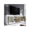 Tousmesmeubles Meuble TV 2 Portes 2 tiroirs Blanc/Planches Bois - Matera - L 210 x l 43 x H 66 cm - Neuf