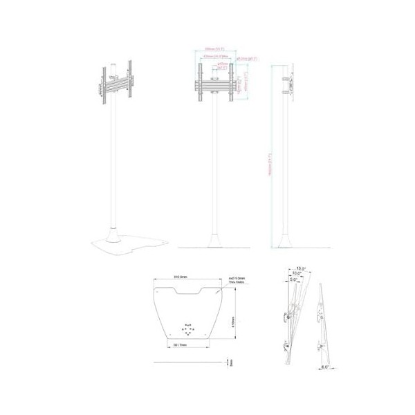 KIMEX - Support TV - Installation Sol - pour écran 32" - 75" - Hauteur 180cm - Fonction inclinable - Vesa 400x400 Max - 032-2