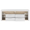 Meuble TV en MDF coloris Blanc brillant, bois vieilli - Longueur 179 x Hauteur 66 x profondeur 44 cm -PEGANE-