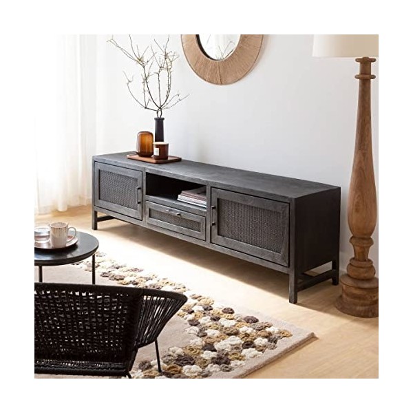 Made In Meubles Meuble TV cannage en Bois de manguier Lisa - Meuble TV 40 x 180 x 55 cm