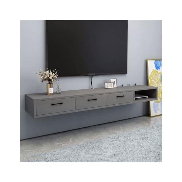Meuble TV Suspendu Meuble TV mural flottant multifonctionnel en bois avec armoire de rangement et tiroir, meuble TV for chamb