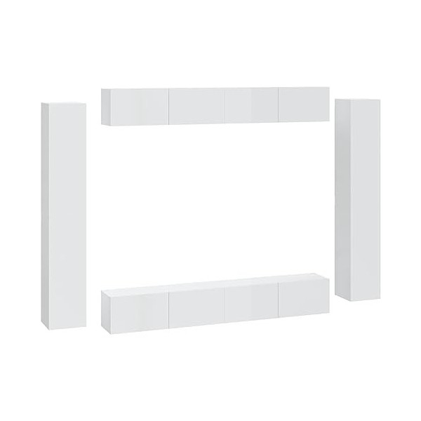 ZEYUAN Ensemble de Meubles TV 8 pcs Blanc Brillant Bois dingénierie,Meuble TV,Table TV,Ensemble Meuble TV