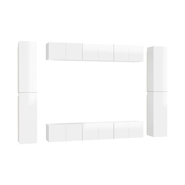 Camerina Ensemble de Meubles TV 10 pcs Blanc Brillant Aggloméré,Meuble TV Haut,Table Television Salon,Meuble Télé Haut