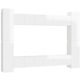 Camerina Ensemble de Meubles TV 10 pcs Blanc Brillant Aggloméré,Table Basse Salon Meuble TV,Meuble TV,Table Basse LED Couleur