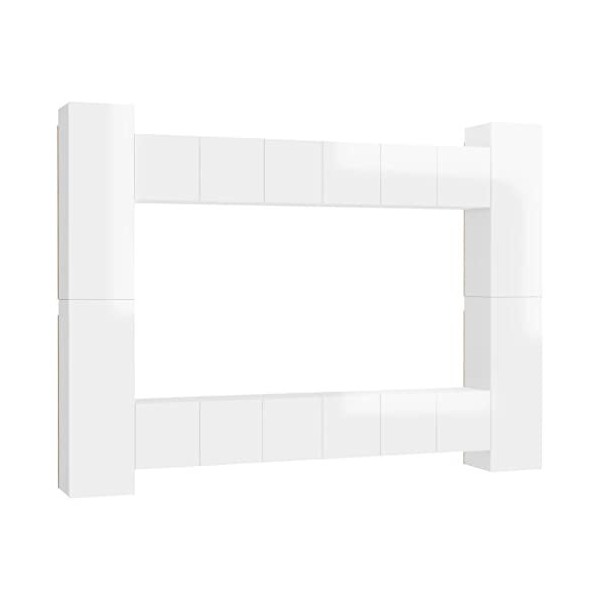 Camerina Ensemble de Meubles TV 10 pcs Blanc Brillant Aggloméré,Table Basse Salon Meuble TV,Meuble TV,Table Basse LED Couleur