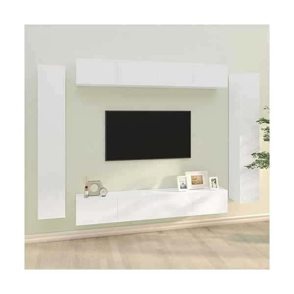 CIADAZ Ensemble de Meubles TV 8 pcs Blanc Brillant Bois dingénierie,Meuble TV,Table TV,Ensemble Meuble TV