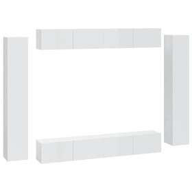 CIADAZ Ensemble de Meubles TV 8 pcs Blanc Brillant Bois dingénierie,Meuble TV,Table TV,Ensemble Meuble TV