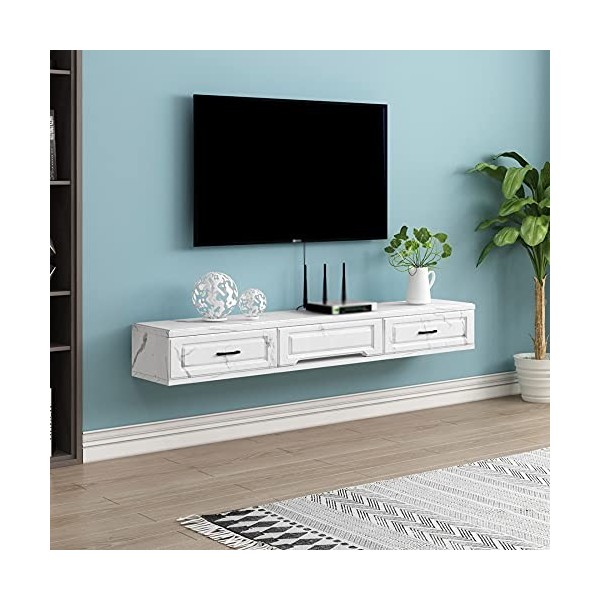 StrOux Meuble TV Flottant Meuble TV Suspendu, routeur de décodeur Meuble TV Flottant en Bois avec tiroirs, Console multimédia