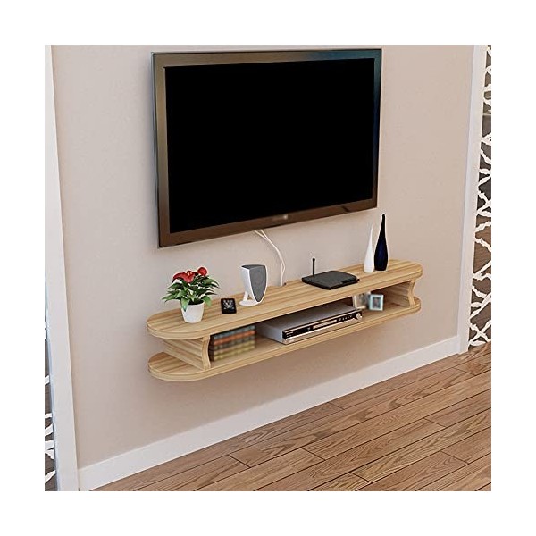 Meuble TV Flottant Meuble TV Flottant, Meuble TV Mural en Bois Ouvert à Deux étages avec Trou de Fil, pour Lecteur DVD Blu-Ra